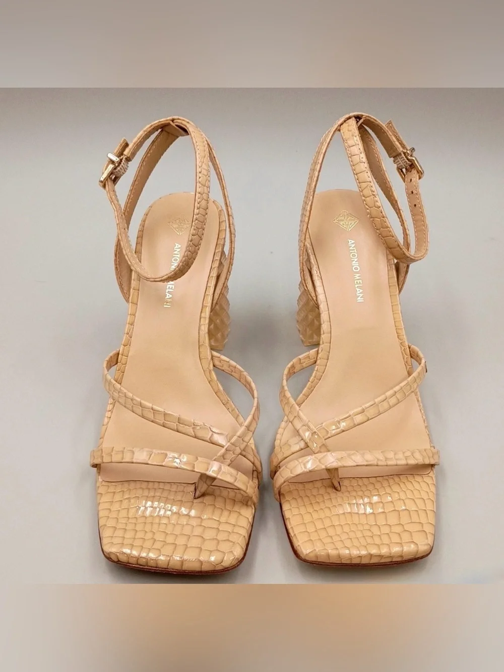 Antonio Melani Katona Snake Embossed Leather Heel Sandals Size 9M Ankle Strap
